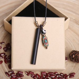 Buddha Stones Tibetan Ebony Wood Dzi Bead Peace Calm Necklace Pendant Necklaces & Pendants BS 5.5*0.6cm