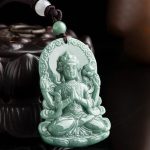 Buddha Stones Four-armed Avalokitesvara Natural Jade Amulet Blessing String Necklace Necklaces & Pendants BS 4