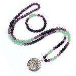 Buddha Stones 108 Mala Beads Amethyst Green Aventurine Lotus Meditation Bracelet Mala Bracelet BS 11