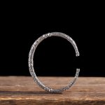 Buddha Stones Flower Dragon Pattern Engraved Balance Cuff Bracelet Bangle Bracelet Bangle BS 1