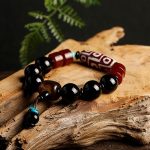 Buddha Stones Tibetan Nine-Eye Dzi Bead Black Onyx Wealth Protection Bracelet Bracelet BS 5