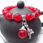 Buddha Stones Vintage Crystal Chalcedony Stone Energy Beaded Bell Charm Bracelet Bracelet BS Red Chalcedony 10mm