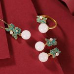 Buddha Stones White Jade 925 Sterling Silver Pearl Flower Blessing Necklace Pendant Ring Earrings Bracelet Necklaces & Pendants BS 1