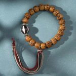 Buddha Stones Natural Tibetan Camel Bone Swastika Dzi Bead Shankha Buddha Charm Kirtimukha Luck Protection Tassel Bracelet Bracelet BS 10