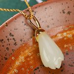 Buddha Stones 925 Sterling Silver Plated Gold Natural Hetian Jade Magnolia Flower Abundance Necklace Pendant Necklaces & Pendants BS 4