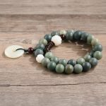Buddha Stones Cyan Bodhi Seed Lotus Jade Peace Buckle Wisdom Double Wrap Bracelet Mala Bracelet BS 9