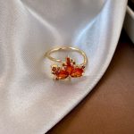 Buddha Stones Maple Leaf Zircon Luck Necklace Pendant Ring Earrings Necklaces & Pendants BS Ring