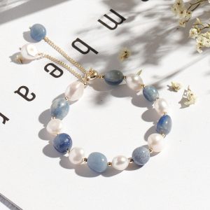 Buddha Stones Natural Blue Aventurine Crystal Pearl Bead Healing Bracelet Bracelet BS Blue Aventurine