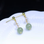 Buddha Stones Hetian Jade Flower Pattern 14K Gold Plated Luck Drop Dangle Earrings Earrings BS 6