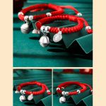 Buddha Stones 925 Sterling Silver Handmade Fu Character Lucky Money Bag Chinese Lock Charm Bell Lotus Copper Coin King Kong Knot Braided Kids Bracelet Bracelet BS 18