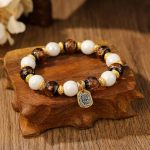 Buddha Stones Tibetan Zakiram Goddess of Wealth Charm Liuli Glass Incense Ash Porcelain Bead Protection Bracelet Bracelet BS White Porcelain Brown Liuli Glass Bead
