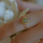 Buddha Stones 14K Gold Plated Round Jade Luck Prosperity Adjustable Ring Ring BS 1