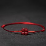 Buddha Stones Handmade Plum Blossom Four Leaf Clover PiXiu Lotus Koi Fish Cinnabar Blessing Braid Bracelet Bracelet BS Red(Wrist Circumference 14-19cm) Four Leaf Clover