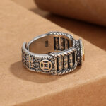 Buddha Stones Tibetan Om Mani Padme Hum Carved Design Copper Coin Purity Rotatable Ring Ring BS 2