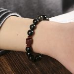 Buddha Stones Natural Gold Sheen Obsidian Rainbow Obsidian Om Mani Padme Hum Fu Character Healing Bracelet Bracelet BS 8