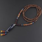 Buddha Stones Tibetan Wenge Wood Bodhi Seed Agate Balance Peace Necklace Pendant Necklaces & Pendants BS Wenge Wood&Blue Sandstone
