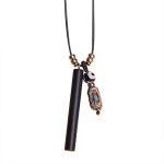 Buddha Stones Tibetan Ebony Wood Dzi Bead Peace Calm Necklace Pendant Necklaces & Pendants BS 3