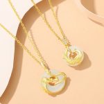 Buddha Stones 925 Sterling Silver Year of the Dragon Hetian Jade Golden Dragon Phoenix Peace Buckle Luck Necklace Pendant Necklaces & Pendants BS 3