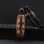 Buddha Stones Tibet Om Mani Padme Hum Dzi Bead Avalokitesvara Pattern Wealth Necklace Pendant Necklaces & Pendants BS Dzi Bead