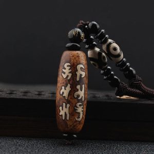 Buddha Stones Tibet Om Mani Padme Hum Dzi Bead Avalokitesvara Pattern Wealth Necklace Pendant Necklaces & Pendants BS Dzi Bead
