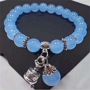 Buddha Stones Vintage Crystal Chalcedony Stone Energy Beaded Bell Charm Bracelet Bracelet BS main