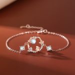 925 Sterling Silver Year of the Rabbit Moonstone Moon Flower Pattern Necklace Pendant Bracelet Earrings Necklaces & Pendants BS Bracelet Rose Gold