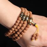 Buddha Stones 108 Mala Beads Rudraksha Bodhi Seed Dzi Bead Luck Wealth Bracelet Mala Bracelet BS 5
