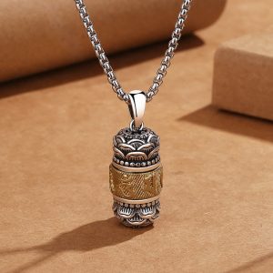 Buddha Stones Tibet Om Mani Padme Hum Carved Wisdom Purity Chain Leather Rope Necklace Pendant Necklaces & Pendants BS Om Mani Padme Hum&Chain