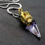 Buddha Stones Tibetan Dorje Vajra 4 Prong Lotus Liuli Crystal Strength Necklace Pendant Necklaces & Pendants BS Purple Dorje
