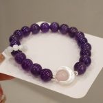 Buddha Stones 925 Sterling Silver Natural Amethyst Aquamarine Pink Crystal Cat's Eye Healing Crescent Moon Bracelet Bracelet BS 4