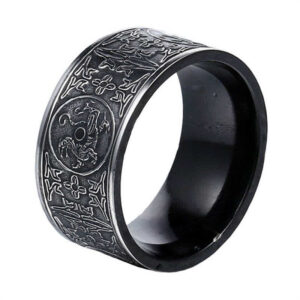 Buddha Stones Four Guardian Beast Dragon White Tiger Suzaku Basalt Carved Success Luck Ring Ring BS Black US13