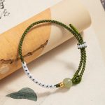 Buddha Stones 925 Sterling Silver Hetian Jade Bead Luck Braided Rope Bracelet 2