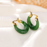 Buddha Stones 925 Sterling Silver Plated Gold Natural Round Hetian Cyan Jade Luck Drop Earrings Earrings BS 3