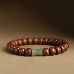 Buddha Stones Natural Abelia Biflora Wood Hetian Jade Bamboo Bead Warding Off Evil Spirits Bracelet Bracelet BS 6*8mm Abelia Biflora Wood&Hetian Jade Bamboo Bead 18cm
