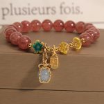 Buddha Stones Natural Strawberry Quartz Crystal Aquamarine Fortune Brand Love Bracelet Bracelet BS Strawberry Crystal  Aquamarine Fortune brand(Wrist Circumference: 14-16cm)