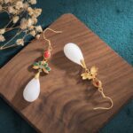 Buddha Stones FengShui White Jade Luck Drop Earrings Earrings BS 2