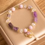 Buddha Stones Amethyst Green Aventurine Strawberry Quartz Positive Elephant Charm Bracelet 4