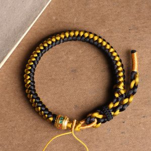 Buddha Stones Handmade Tibetan Black Gold Dragon Scale Rope Om Mani Padme Hum Purity Bracelet Bracelet BS 14-15cm