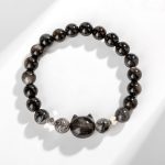 Buddha Stones Natural Silver Sheen Obsidian Cute Cat Head Protection Bracelet Bracelet BS 2