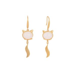 Buddha Stones FengShui White Jade Fox Fortune Earrings Earrings BS White Jade