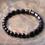 Buddha Stones Ebony Wood Red Jasper Moss Agate Crystal Copper Peace Couple Bracelet Bracelet BS Ebony&Black Obsidian 18cm