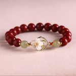 Buddha Stones Natural Cinnabar Jade Beaded Tridacna Stone Flower Blessing Bracelet Bracelet BS Cinnabar 8mm(Wrist Circumference 18cm)