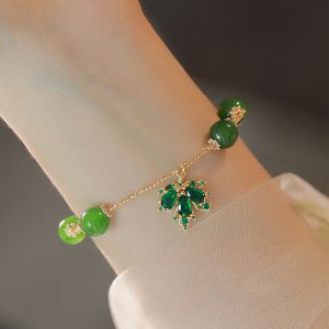 Buddha Stones 14k Gold Plated Green Chalcedony Maple Leaf Courage Strength Bracelet Bracelet BS Green Chalcedony(Strength♥Courage)