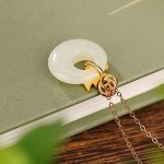 Buddha Stones 925 Sterling Silver Plated Gold Year of the Dragon Hetian Jade Peace Buckle Copper Coin Abundance Necklace Pendant Necklaces & Pendants BS 3