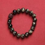 Buddha Stones Natural Gold Sheen Obsidian Rainbow Obsidian Om Mani Padme Hum Fu Character Healing Bracelet Bracelet BS 14