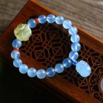 Buddha Stones Natural Aquamarine Amber Pixiu Peace Healing Charm Bracelet Bracelet BS 1