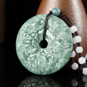 Buddha Stones Year of the Dragon Natural Jade Nine Dragons Peace Buckle Protection Necklace Pendant Necklaces & Pendants BS Dragon(Protection♥Success)