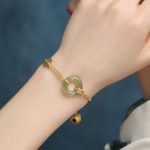 Buddha Stones Round Jade Peace Buckle Gourd Fu Character Auspicious Prosperity Chain Bracelet Bracelet BS 6