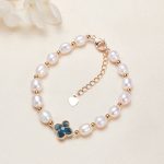 Buddha Stones Pearl Four Leaf Clover Wealth Chain Bracelet Bracelet BS Blue Four Leaf Clover
