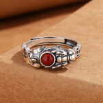 Buddha Stones PiXiu Copper Coin Red Agate Wealth Luck Ring Ring BS 1